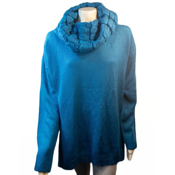 Twiggy London Womens Size 2X Knit Sweater Teal Cowl Neck Oversize Pullover Soft - Picture 1 of 9
